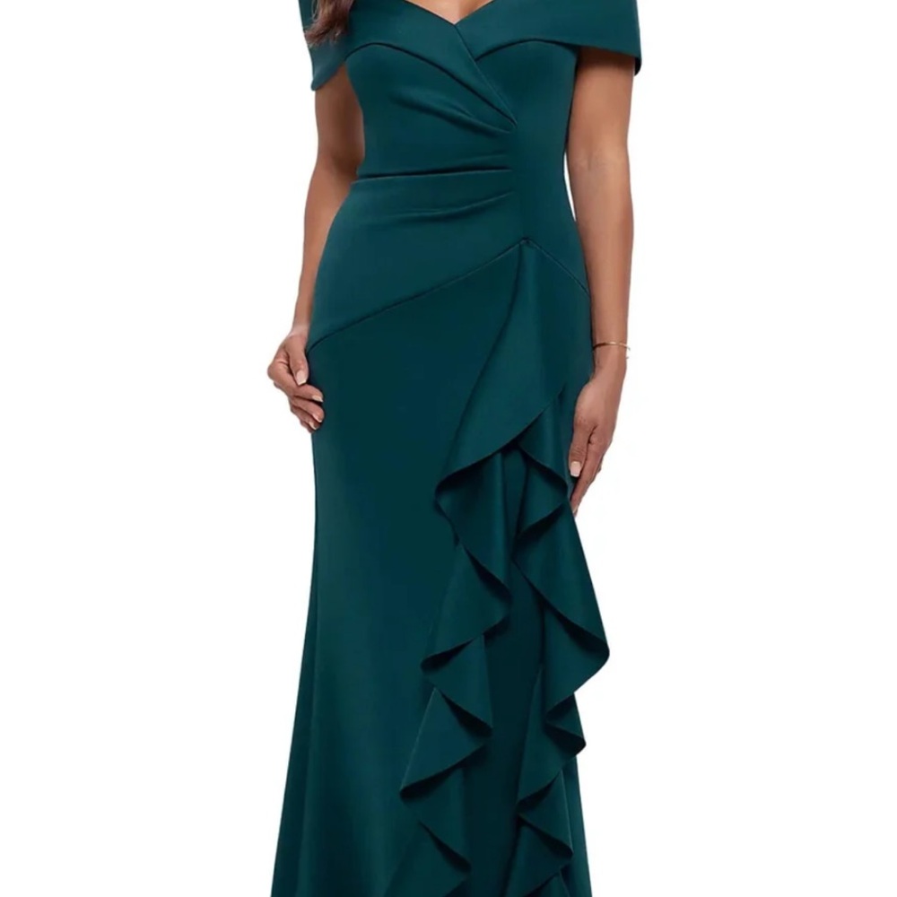 Xscape Teal One-Shoulder Gown